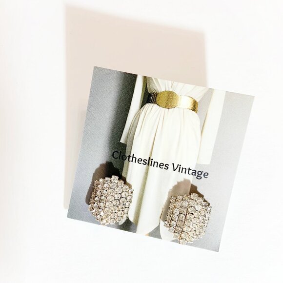 Vintage Hexagon Rhinestone Earrings - Picture 1 of 5